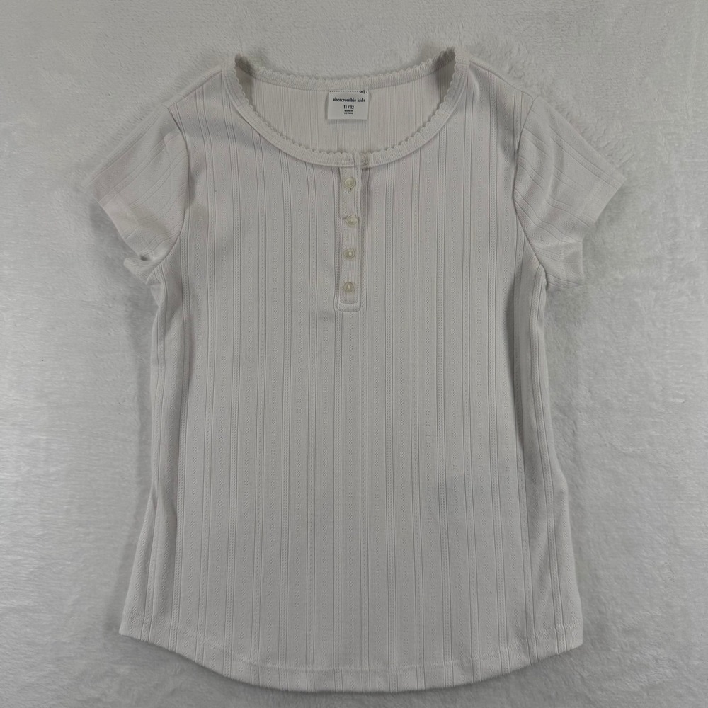 Abercrombie Kids White Ribbed Henley Shirt Short Sleeve Size 11 12